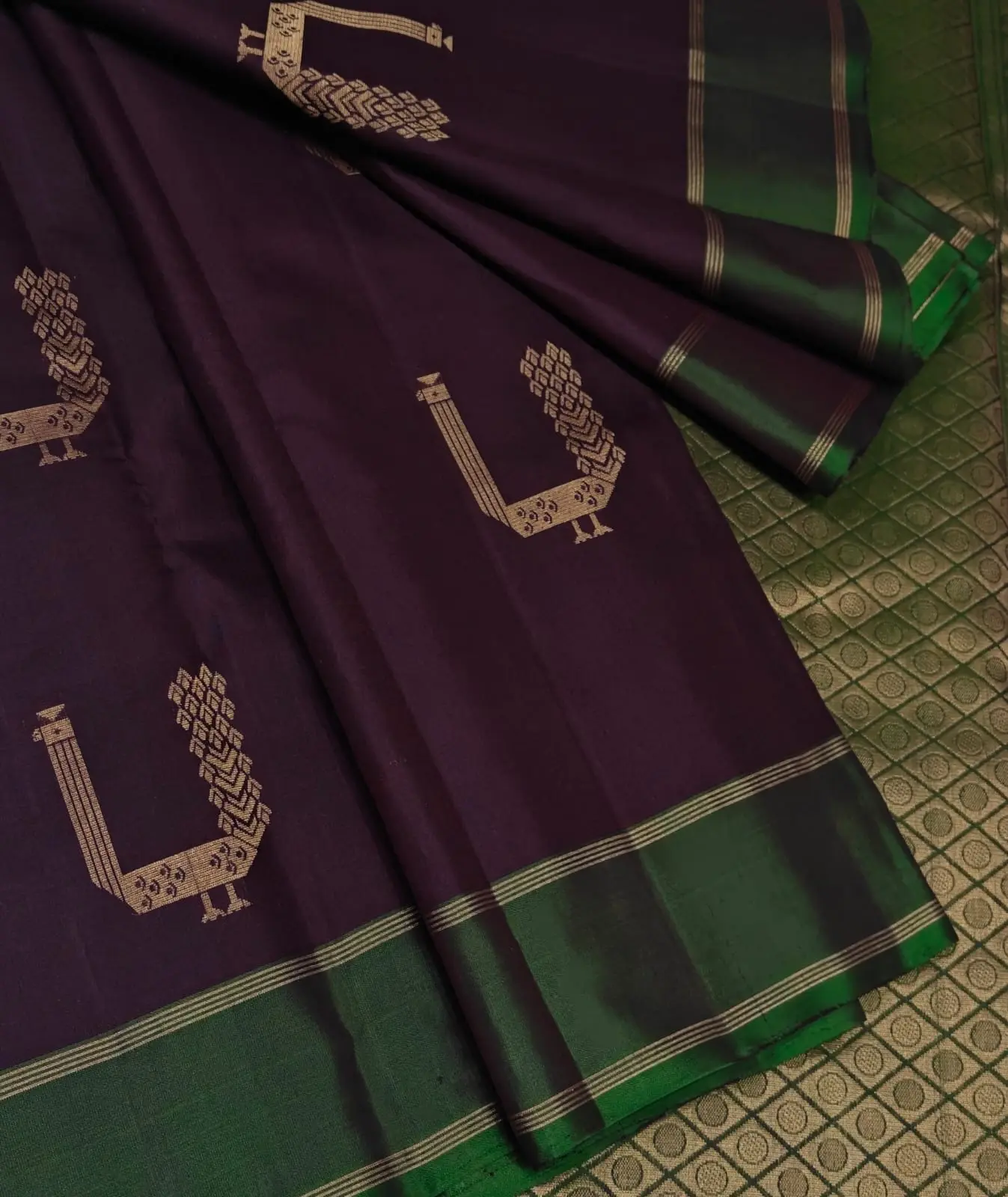Deep Purple & Parrot Green Kanjivaram Silk Saree